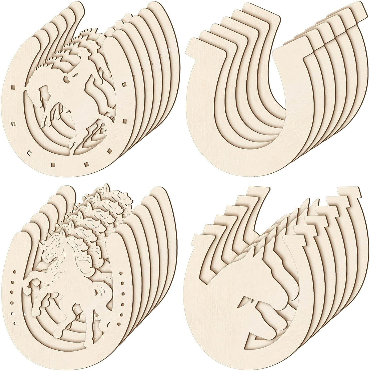 Set of wooden coasters with engraved designs on a white background