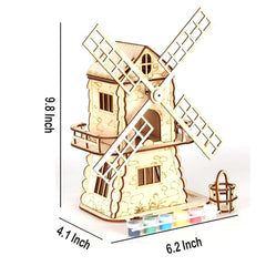 Cliths Wooden Windmill Model Kit DIY 3D Puzzle Building Set for Kids & Adults Home Decor Miniature