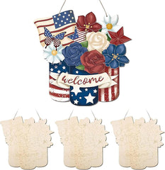Decorative sign with flowers and American flag design, featuring the word 'Welcome'.