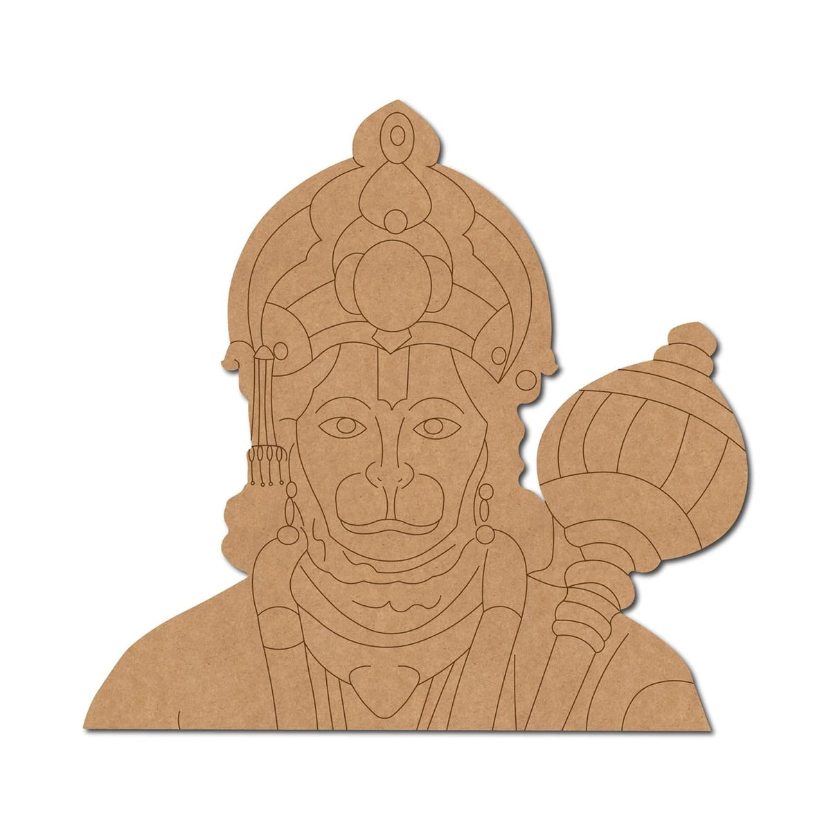 Cardboard cutout of a stylized face with decorative elements on a white background