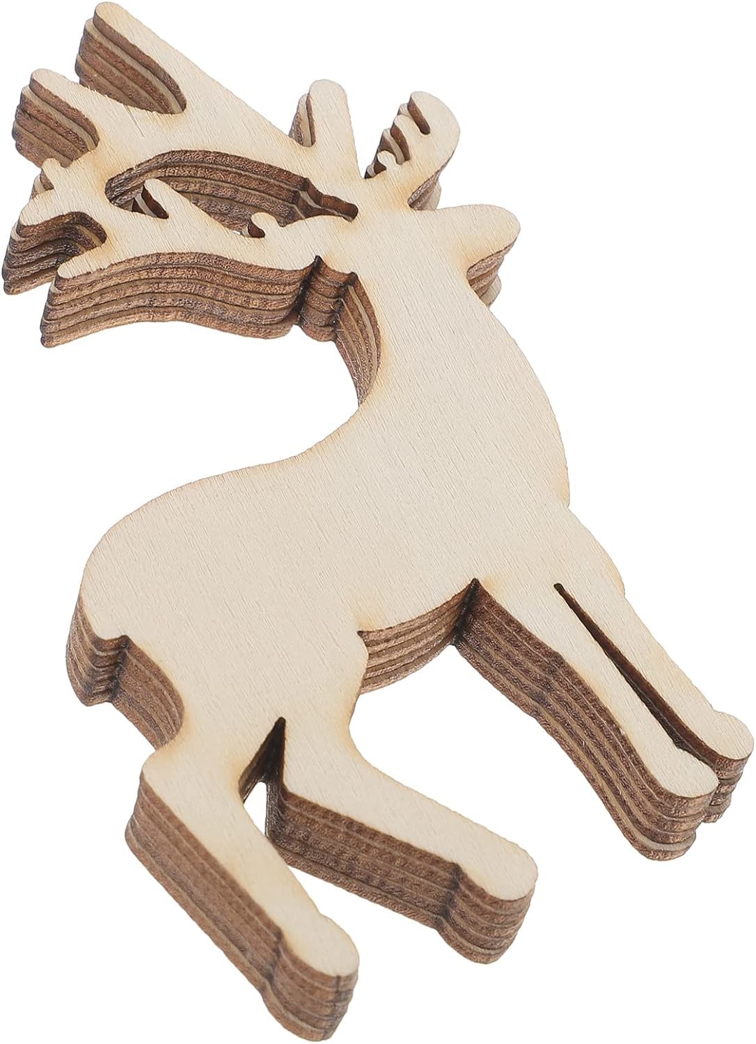 Wooden reindeer decoration on a white background