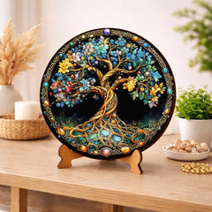 American Elm Tree of Life Wall Decor - 8 Inch Round MDF Print - Symbol of Growth & Connection -Vastu Ready-to-Hang Display for Home & Office