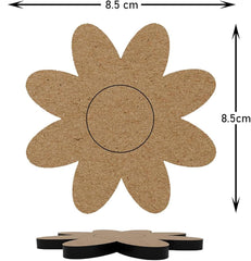 Flower-shaped cardboard cutout with dimensions labeled on a white background