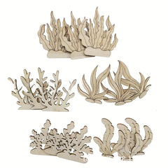 Set of wooden coral decorations on a white background