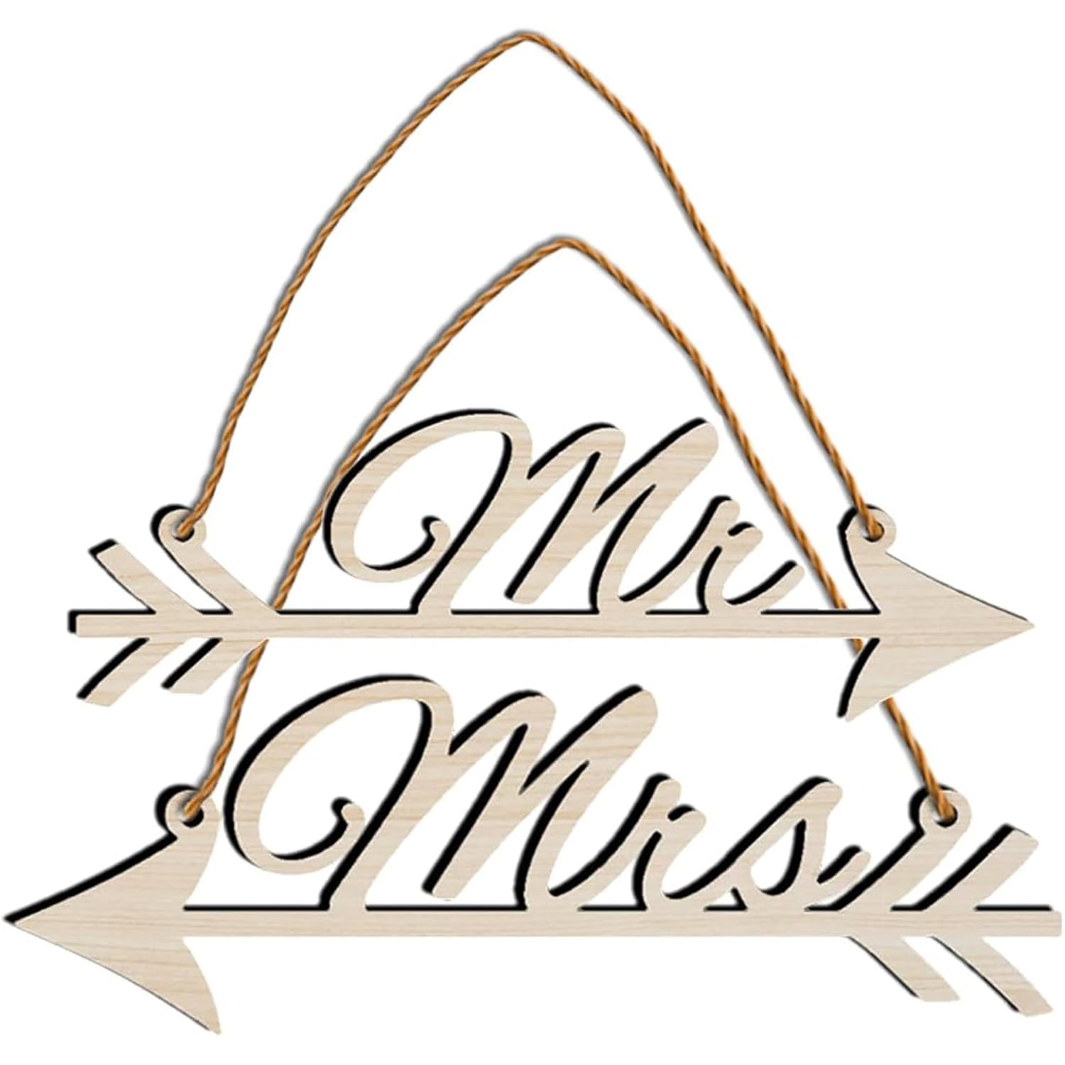 Wooden sign with 'Mr' and 'Mrs' text on a white background