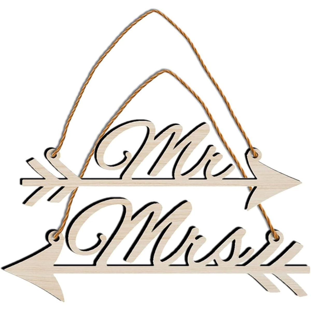 Wooden sign with 'Mr' and 'Mrs' text on a white background