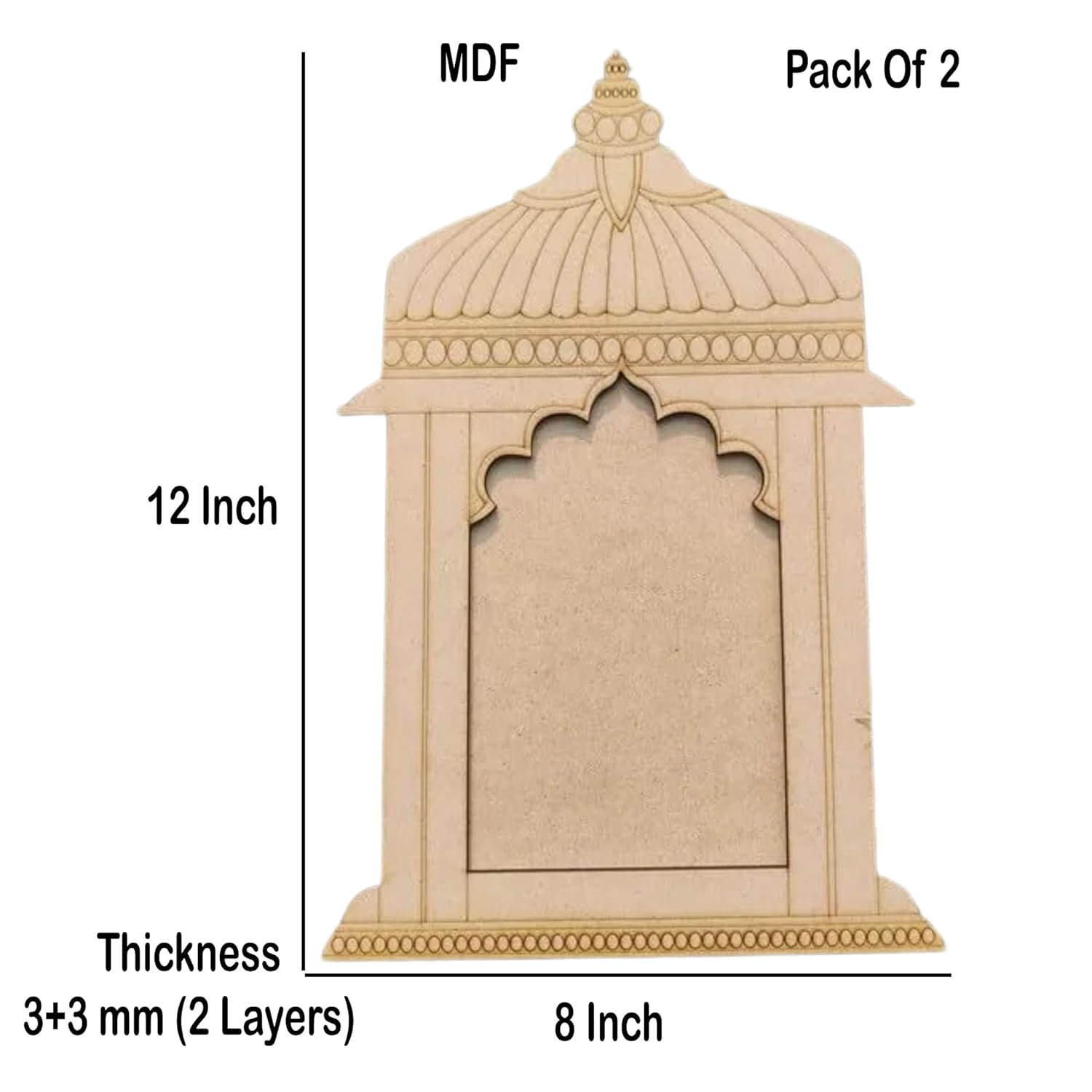 Decorative MDF structure with measurements on a white background