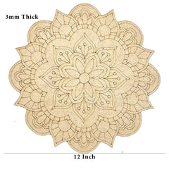American Elm 2 Pcs Premarked MDF Floral Cutout Design Mandala for Art and Craft 12 Inch Flower Shaped Mandala