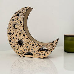 Cliths Wooden Moon Tealight Holder Ramadan Eid Night Light 3D Sun & Star Design Table Decor