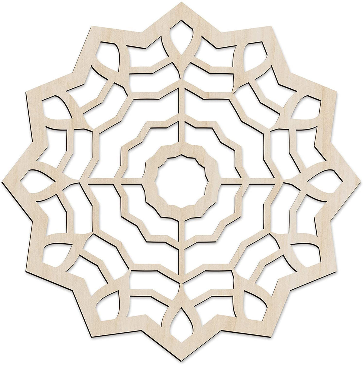 American Elm Classic Mandala Wall Art Symmetrical Floral Design in Birch Plywood Rustic Wood Decor for Home