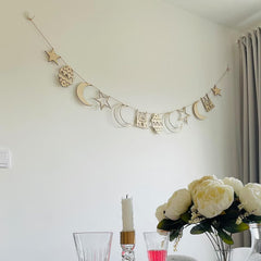 Cliths Wooden Ramadan Garland Islamic Holiday Banner Eid Mubarak Decor for Home & Party Decorations