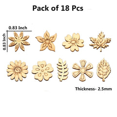Cliths Pack of 18 Wooden Flower & Leaf Cutouts Autumn Decorations Craft Embellishments Floral Ornaments