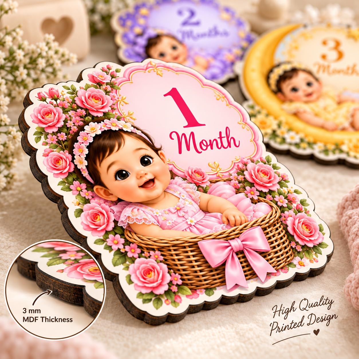 Newborn baby photo prop wooden milestone cards