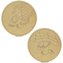 Cliths Radha Krishna Feet Wooden Boards 2 Pack Round Pre-Marked MDF Cutouts for Divine DIY Art