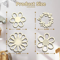 Wooden wall decor pieces with measurements on a white background