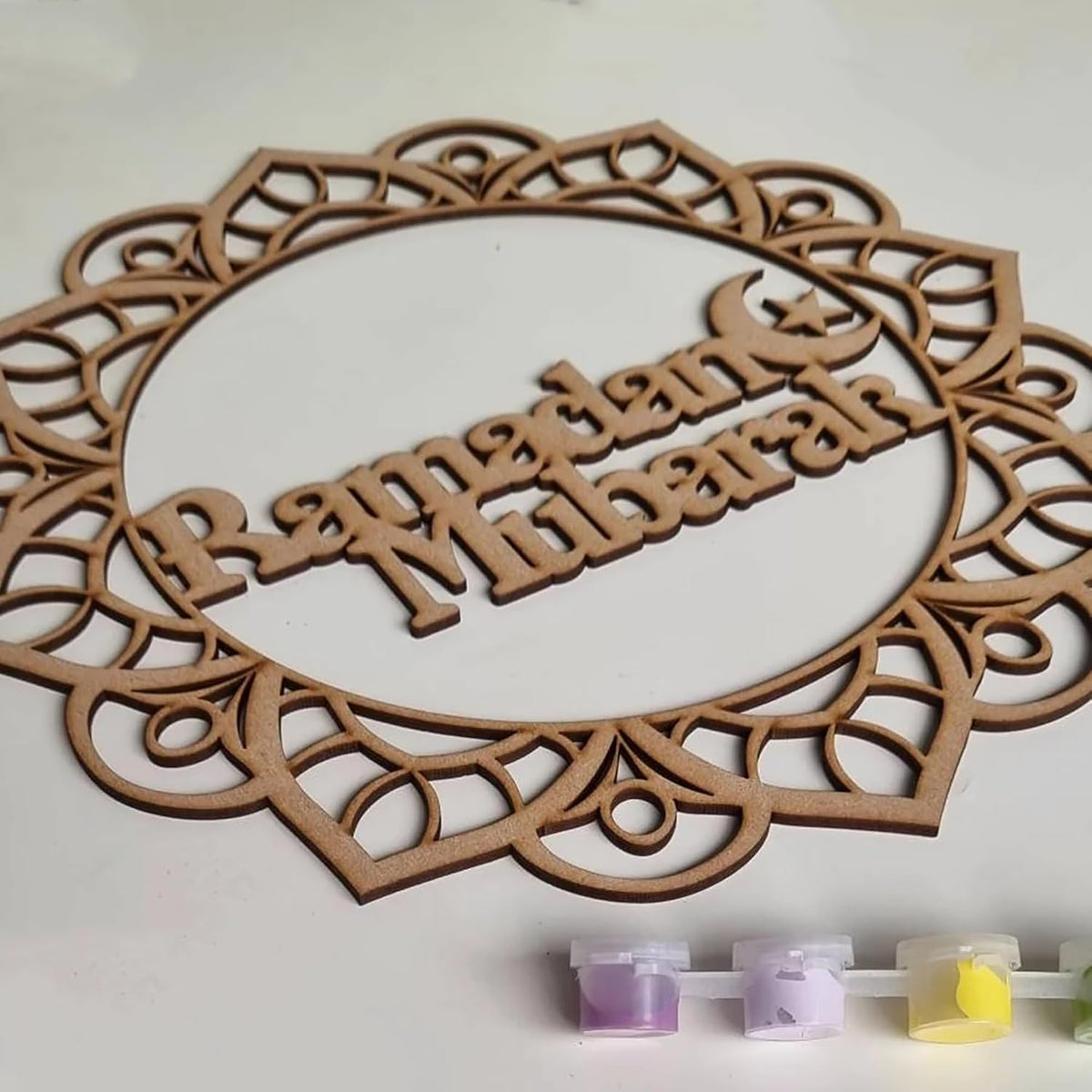 Cliths Wooden Ramadan Wreath Islamic Wall Decor DIY Craft Kit Eid Mubarak Home Decoration Circle Art Gift for Adults