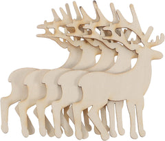 Set of wooden deer figurines with antlers on a white background
