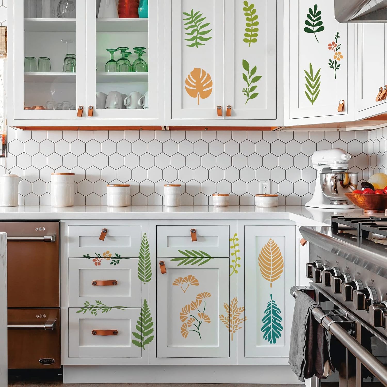leaf pattern stencil for bedroom decor
