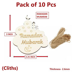 Cliths 10 Pcs Ramadan Mubarak Wooden Cutouts Islamic Home Decor DIY Eid Crafts Crescent Moon Shapes