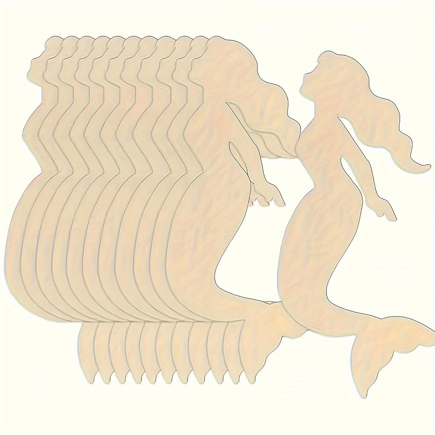 Set of wooden mermaid shapes on a white background