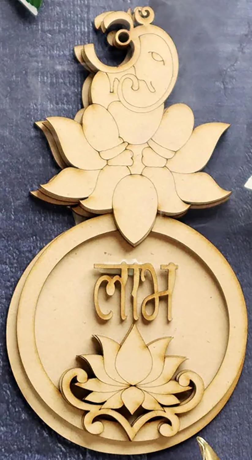 Decorative wall hanging with lotus design and text on a dark background