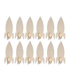 Set of 12 wooden rocket shapes on a white background