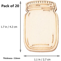 Wooden mason jar cutout with dimensions and pack quantity on a white background
