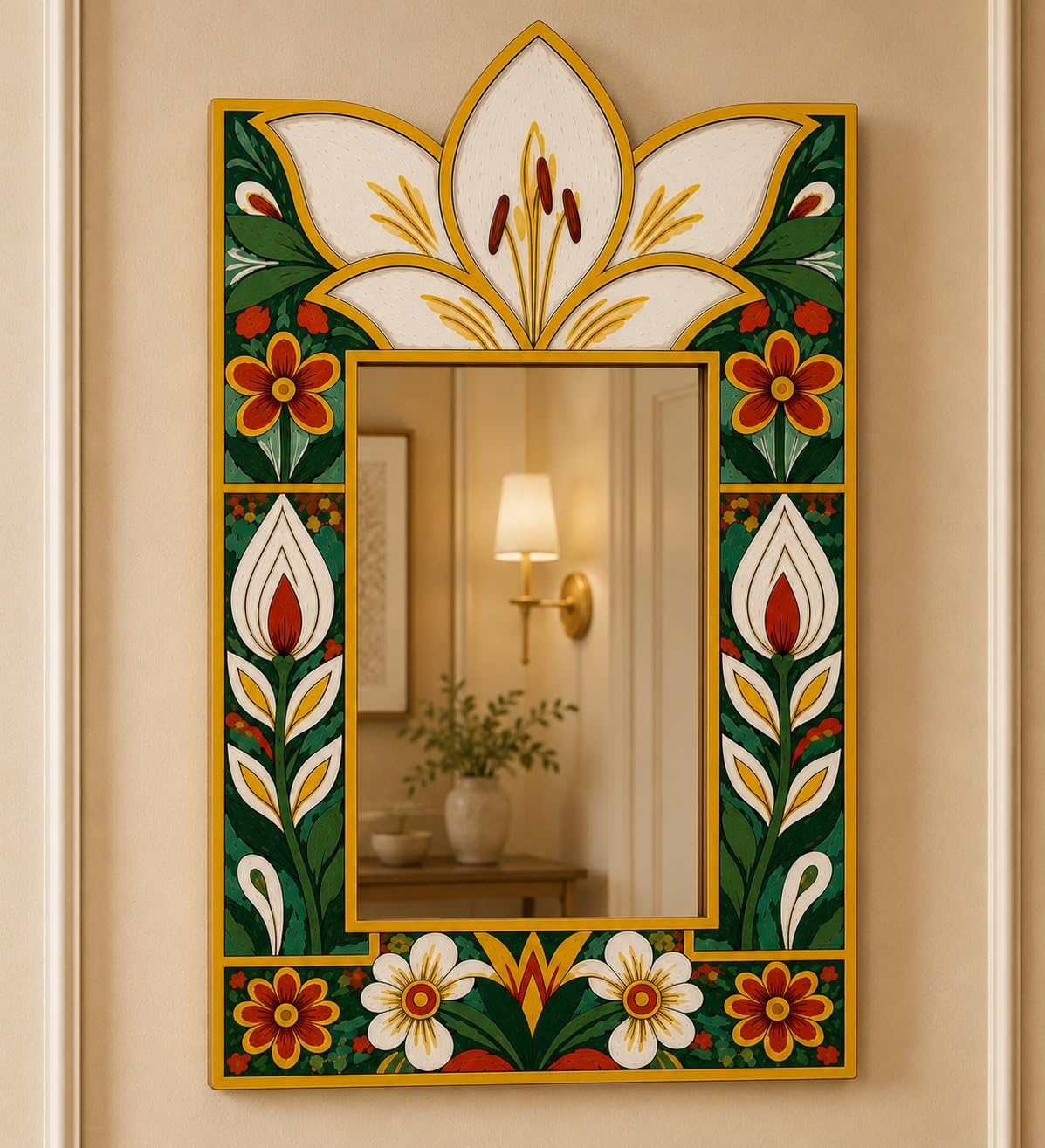 Rosemalin Folk Art MDF Mirror Wall Decor