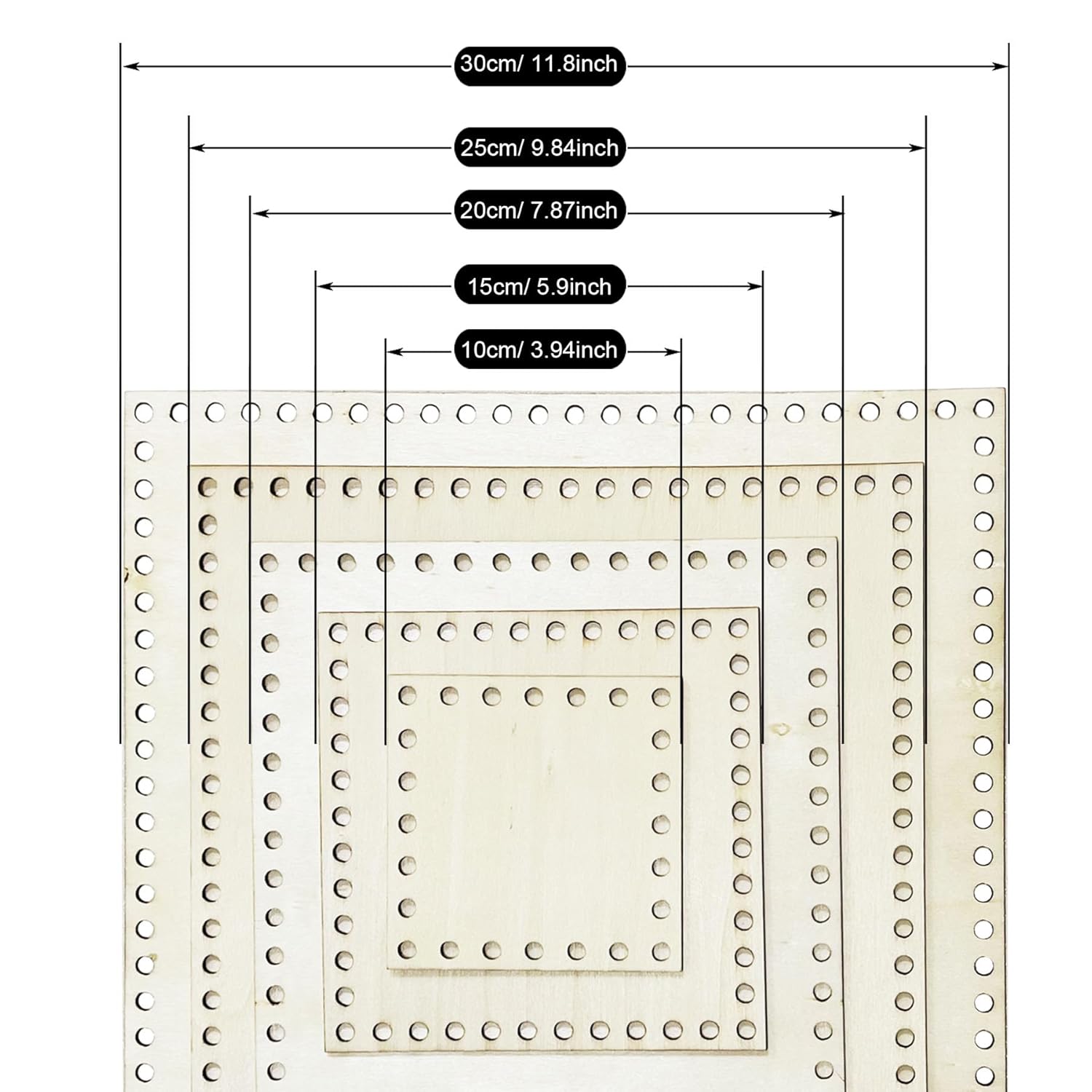 Pegboard with measurements in centimeters and inches