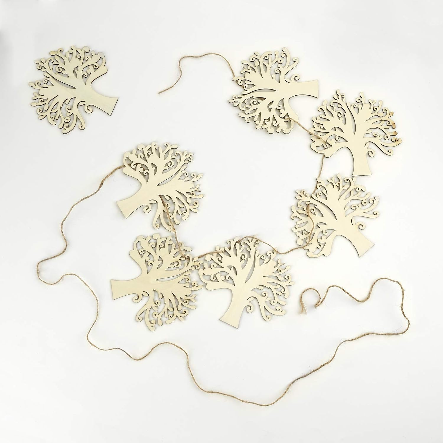 Decorative necklace with tree-shaped pendants on a white background