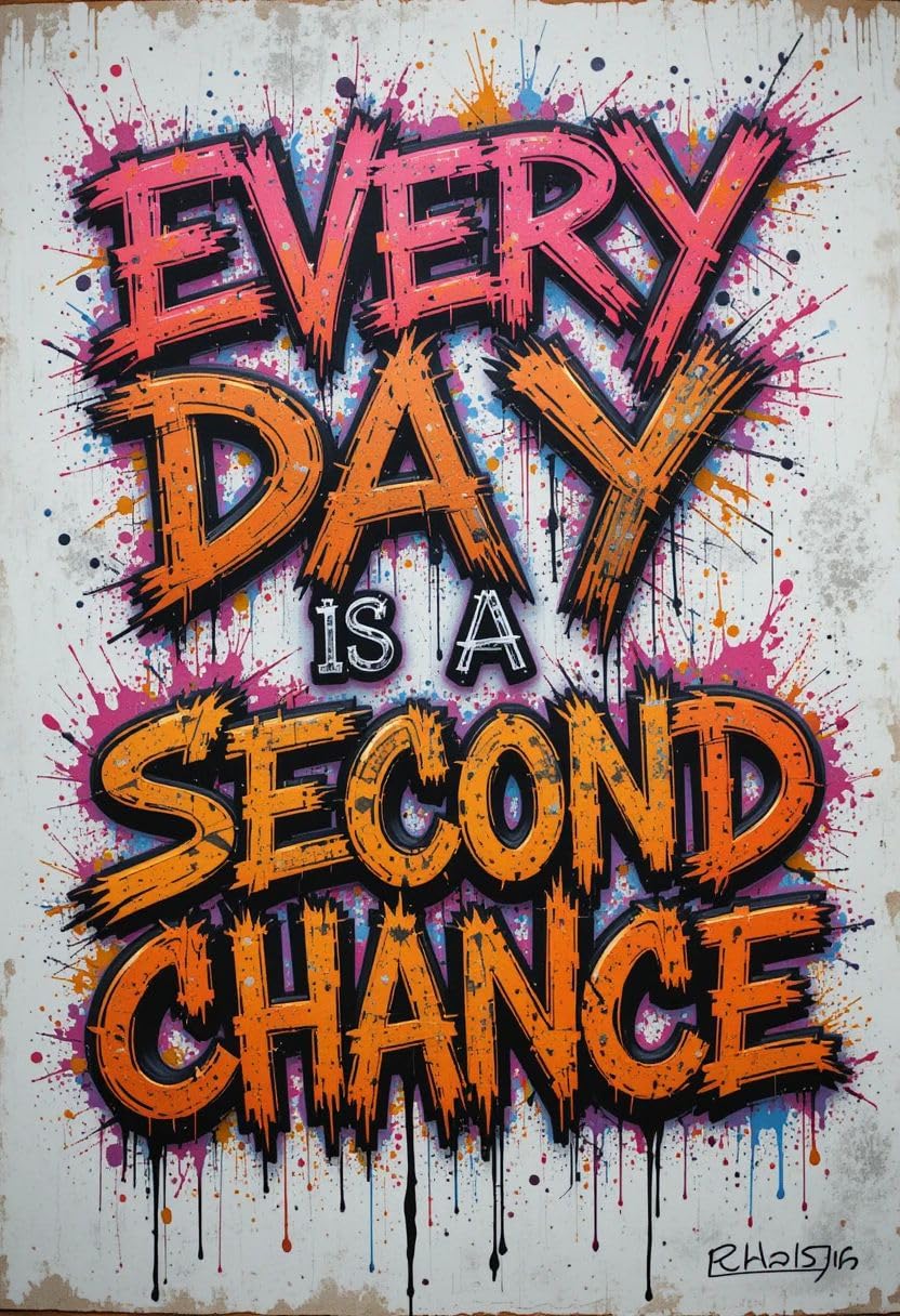 Every Day Is A Second Chance Metal Print - 8x12 Inches Glossy Aluminum Quote for Living Room & Office - American Elm