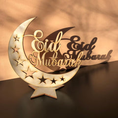 Cliths Ramadan Mubarak Wooden Sign Freestanding Islamic Decor Eid Table Display DIY Unfinished