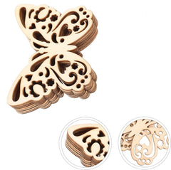 Wooden butterfly cutout with intricate designs on a white background