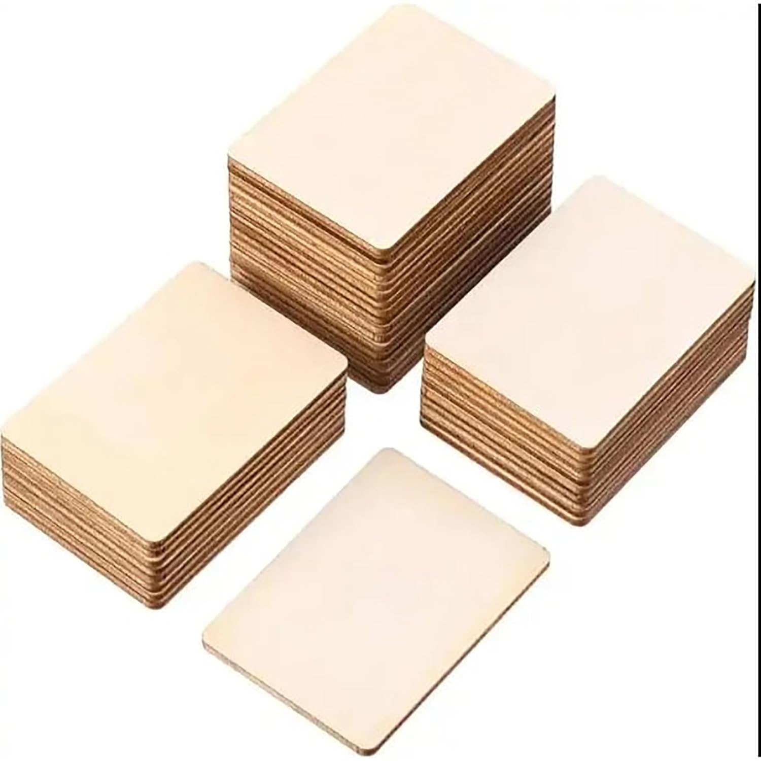 Stacks of rectangular wooden boards on a white background