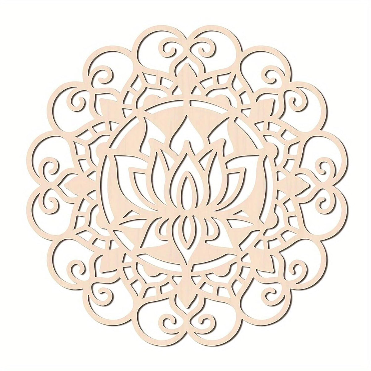 Decorative wooden cutout with intricate patterns on a white background