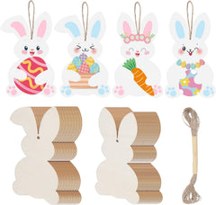 Set of Easter-themed decorative items including bunny-shaped cards and ribbons.