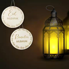 Cliths Set of 2 Ramadan Decorations Wooden Ramadan Mubarak & Eid Mubarak Hanging Ornaments Islamic Door Sign