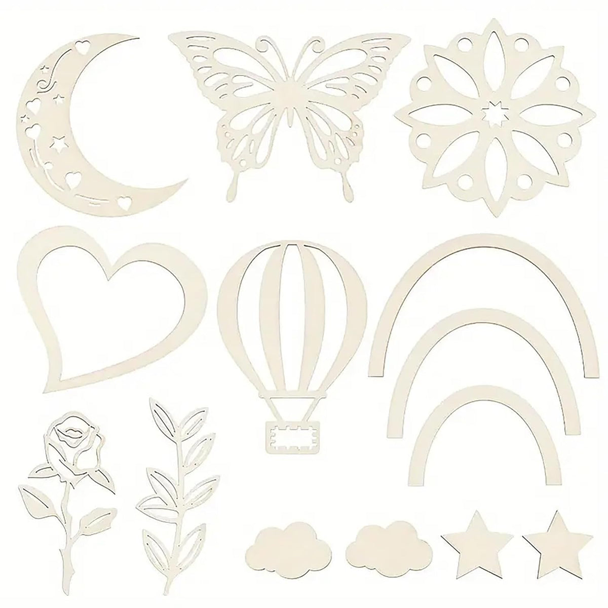 American Elm set of14 Piece Wood Chip Wall Decoration Set with Mixed Shapes