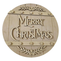 Wooden decorative sign with 'Merry Christmas' text on a white background