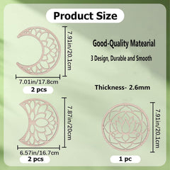 Product size chart with decorative metal cutting dies on a green background