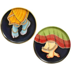 Cliths Radha Krishna Feet Wooden Boards 2 Pack Round Pre-Marked MDF Cutouts for Divine DIY Art