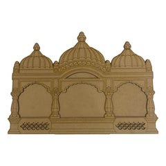 Decorative wall art with three domed structures on a white background