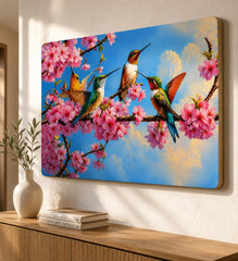 hummingbird cherry blossom wall art