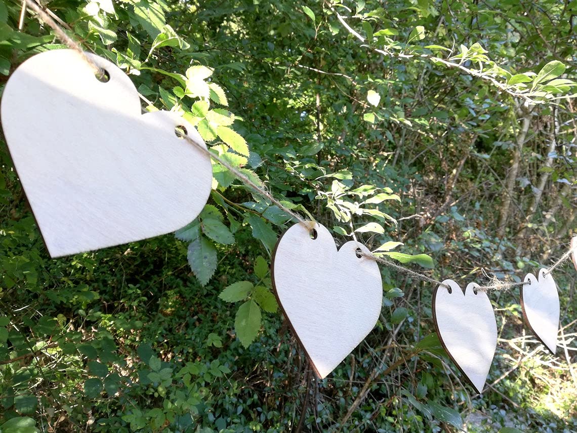 Cliths Wooden Heart Bunting Natural Wood Cutouts Twine for Wall Decor DIY Crafts & Gifts