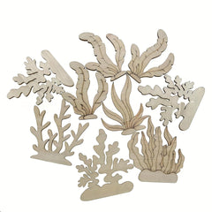 Set of wooden coral reef decorations on a white background