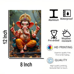 Ganesha statue with product features on a white background