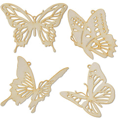 Four beige butterfly-shaped cutout decorations on a white background