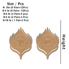 Wooden leaf-shaped items with 'Shum' engraving, size chart on the left.