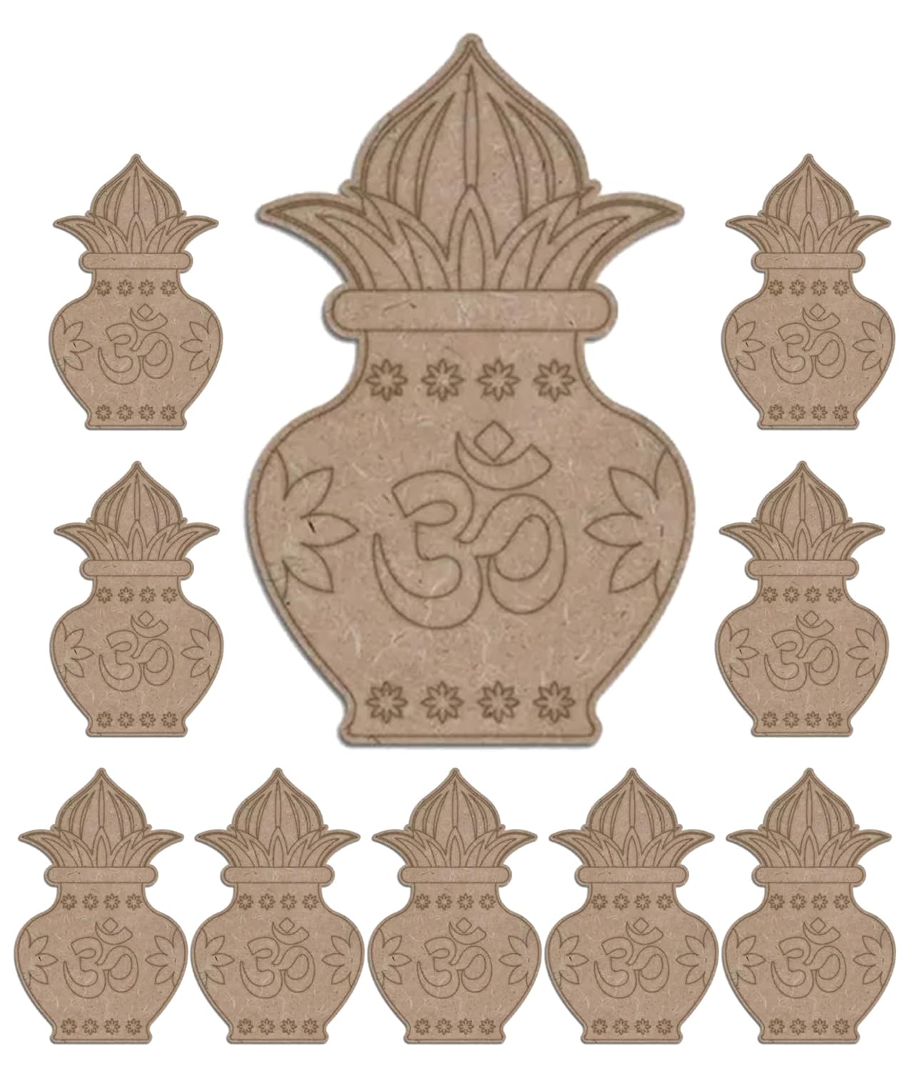 Decorative elements with 'Om' symbol on a white background