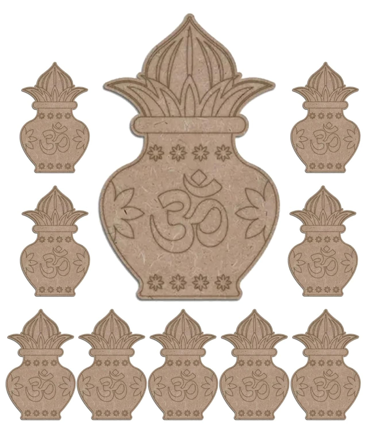 Decorative elements with 'Om' symbol on a white background